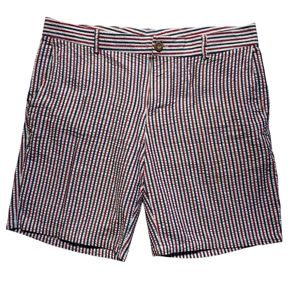 USA Shorts Mens 38 Multi Stripe Seersucker Patriotic Nantucket Flag Pocket 4th
